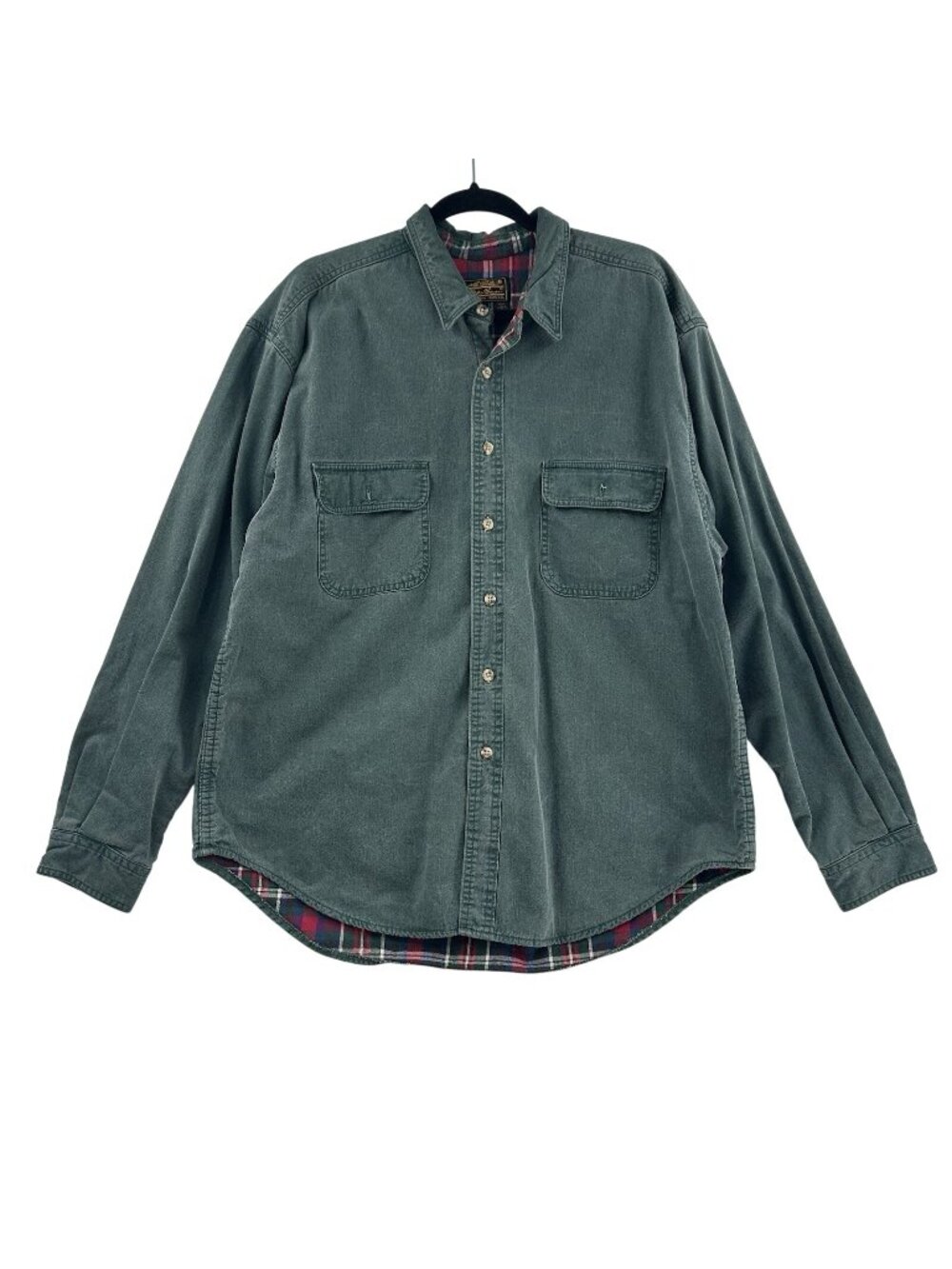 VINTAGE LL Bean Shirt Mens Large Green Hurricane Cotton Flannel Lined Workwear